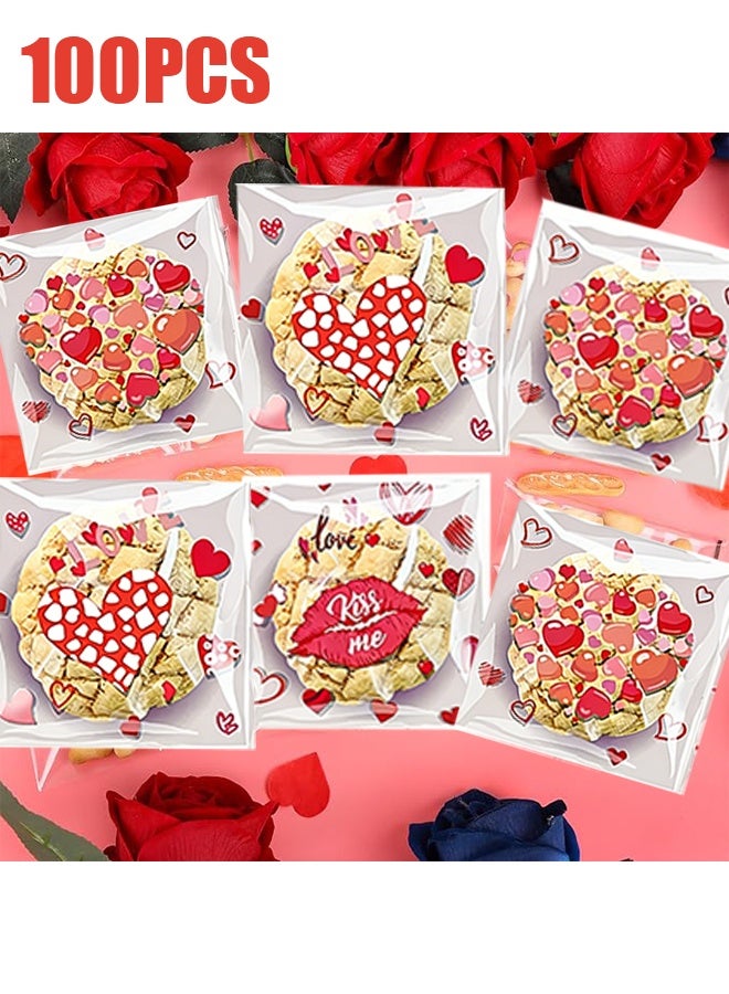 Happy D 100 heart-shaped self-adhesive OPP plastic bags for candy, cookies, and gifts, suitable for Valentine's Day, weddings, and parties - Image 3